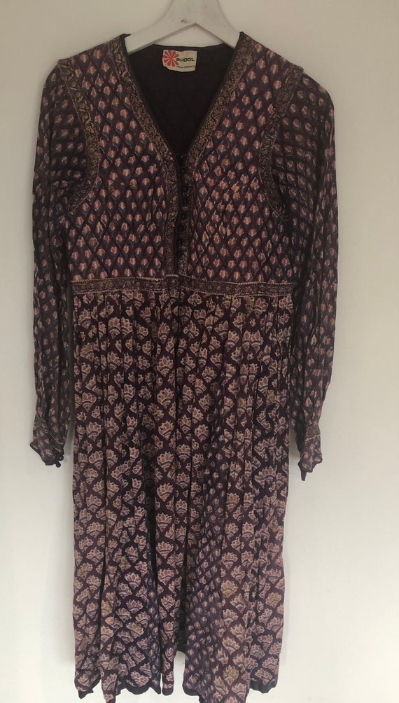 Vintage Seventies Phool Block Print Gauze Dress s