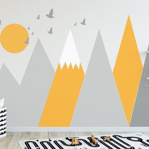 Baby Wall Decals Mountain Nursery Decor Sunset Baby Boy Wall Etsy