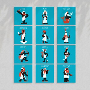 Ancient Greek Olympian Gods Artwork, set of 12 prints // Illustrated Greek Mythology Characters