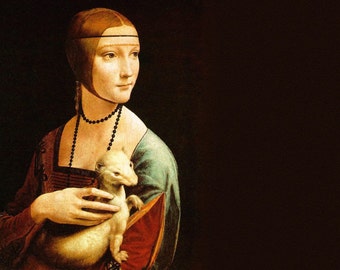 Leonardo da Vinci, The Lady with an Ermine, Linen Canvas Oil Painting Reproduction, Handmade, Museum Qualit