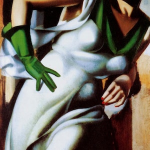 Tamara De Lempicka, Woman with a Green Glove,  Oil Painting Reproduction on Linen Canvas, Handmade Quality