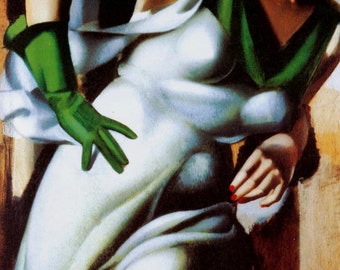 Tamara De Lempicka, Woman with a Green Glove,  Oil Painting Reproduction on Linen Canvas, Handmade Quality
