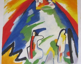 Wassily Kandinsky, Mountain 1909, Oil Painting Reproduction on Linen Canvas, Handmade Quality