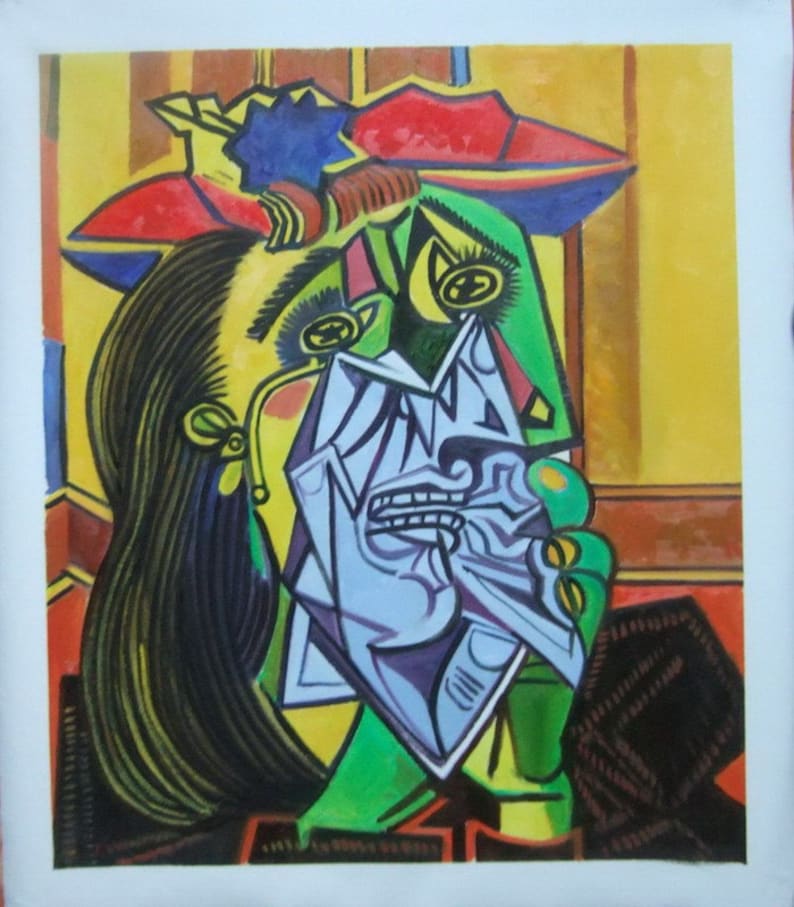 Pablo Picasso, Weeping Woman, Oil Painting Reproduction on Linen Canvas, Handmade Quality image 1