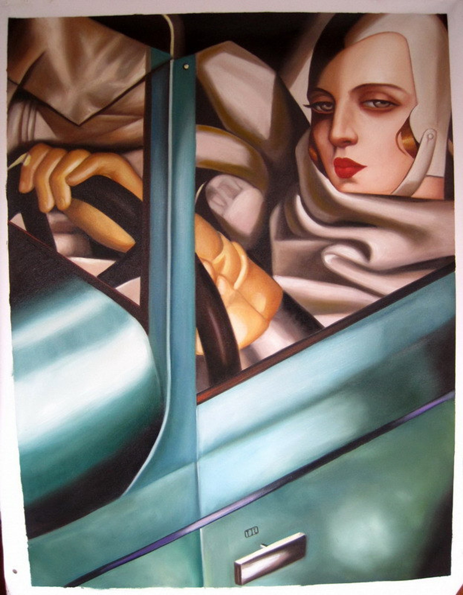 Tamara De Lempicka, Tamara in the Green Bugatti, Self Portrait, Oil Painting Reproduction on
