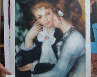 Pierre Auguste Renoir, Young Women Talking, Oil Painting Reproduction on Linen Canvas, Handmade Quality