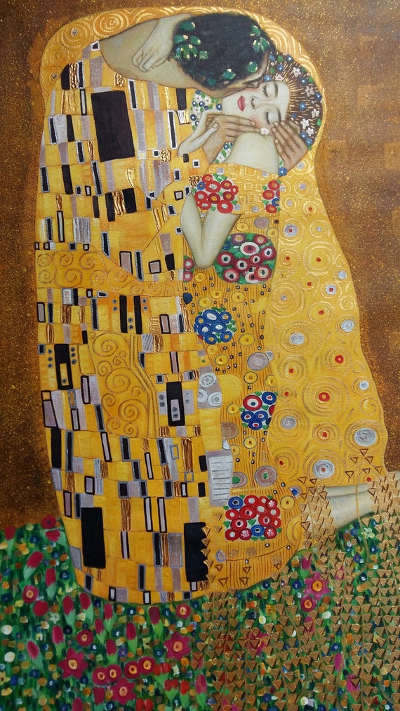 Gustav Klimt, the Kiss, Linen Canvas Oil Painting