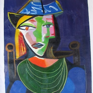 Pablo Picasso, Portrait de femme au beret, Oil Painting Reproduction on Linen Canvas, Handmade Quality