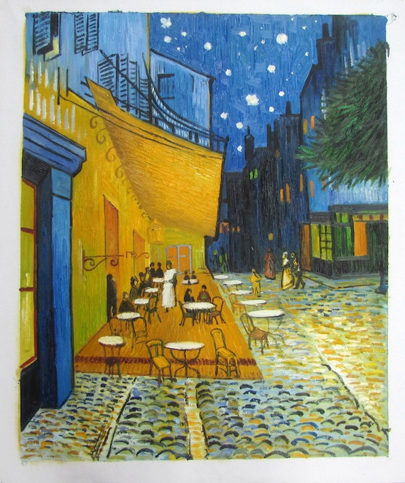 Large Square 100/% Silk Scarf Van Gogh/'s /"Cafe Terrace at Night/" Oil Painting