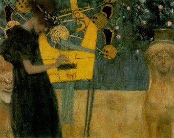 Gustav Klimt, The Music, La Musica, 1895, Linen Canvas Oil Painting Reproduction, The Music by Gustav Klimt, Handmade Quality