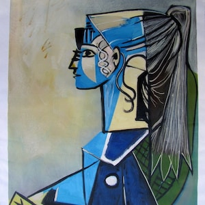 Pablo Picasso, Portrait of Sylvette David in Green Chair 1954, Oil Painting Reproduction on Linen Canvas, Handmade Quality