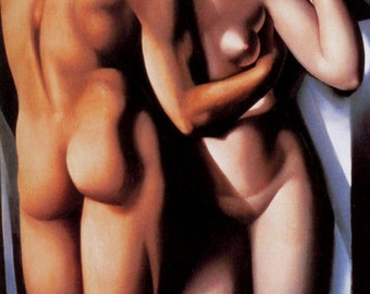Tamara De Lempicka, Adam and Eva,  Oil Painting Reproduction on Linen Canvas, Handmade Quality