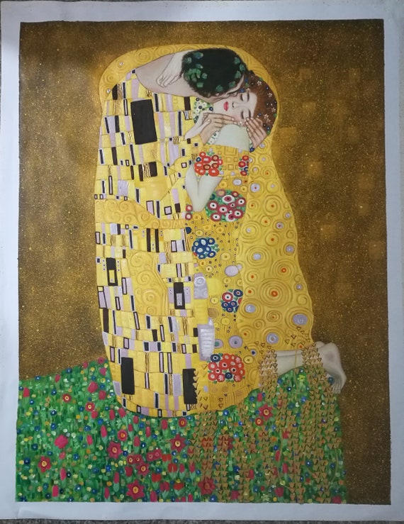 Gustav Klimt, The Kiss, Linen Canvas Oil Painting