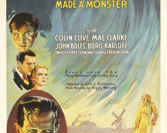 Frankenstein, Man Who Made a Monster - Vintage Classic Movie Poster, Instant download