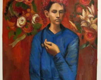 パブロ・ピカソ、ギャルソン・ア・ラ・パイプ、リネンキャンバスの油絵