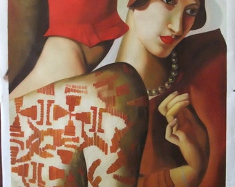 Tamara De Lempicka, Sharing Secrets 1928, Oil Painting Reproduction on Linen Canvas, Handmade Quality
