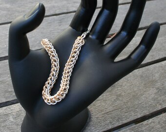 Handmade Sterling Silver and Gold Fill Chainmaille or Chain Maille Bracelet Full Persian Weave 19 gauge