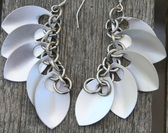 Handmade Chain Maille Angel Wings Scale maille Earrings with Frosted Aluminum Scales