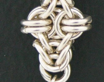 Handmade Sterling Silver Jump Rings Chainmaille or Chain Maille Cross Weave Dangle Earrings with AB Swarovski Bead
