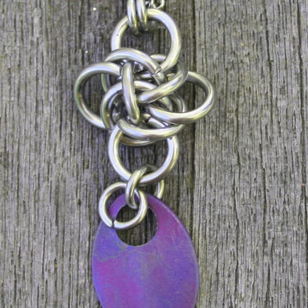 Handmade Persephone Diamond Weave with Purple Titanium Scale Chain Maille Chain Mail Pendant