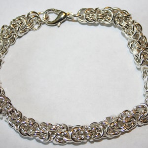 Handmade Sterling Silver Chainmaille or Chain Maille Bracelet  Byzantine Weave 18 gauge