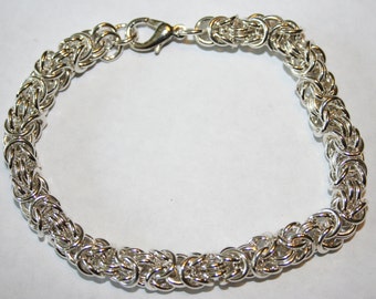 Bracelet Chaîne Byzantine Avec Zircon Rouge - Argent Massif 925 Finition Oxydé, Neuf Avec Étiquettes