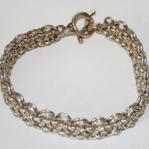 Handmade Sterling Silver Chainmaille or Chain Maille Bracelet Japanese 12-in-2 Weave