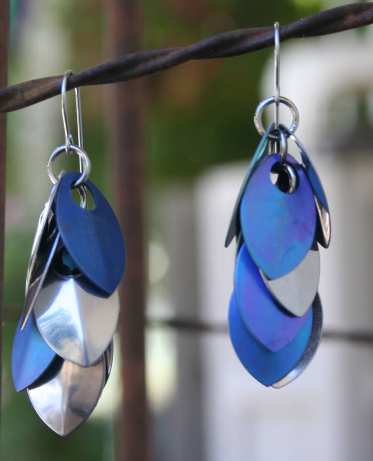 Handmade Chain Maille Tri-color Scale Maille Earrings With Blue, Teal ...