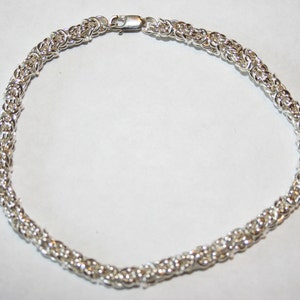 Handmade Sterling Silver Chainmaille or Chain Maille Bracelet 21 gauge Byzantine Weave
