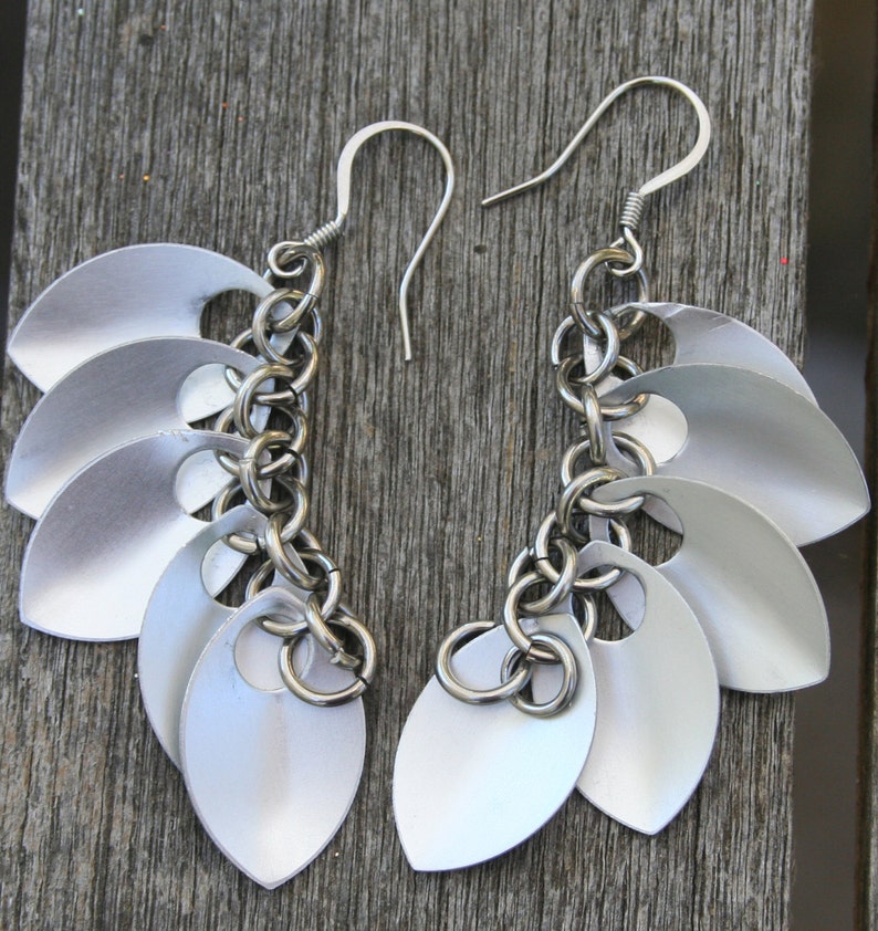 Handmade Chain Maille Angel Wings Scale Maille Earrings With Frosted