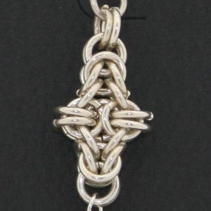 Handmade Sterling Silver Jump Rings Chainmaille or Chain Maille Cross Weave Dangle Earrings with Green Bead