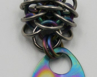 Handgemaakte titanium regenboog geanodiseerd Europees 4 in 1 diamantweefsel met titanium schaal maliënkolder dangle oorbellen
