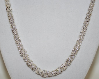 Handmade Sterling Silver Chainmaille or Chain Maille Graduated Byzantine Weave Necklace