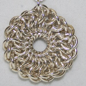 Handmade Sterling Silver Chain Maille Chainmaille &quot;Not Your Grandma&#39;s Doily&quot; Pendant Necklace