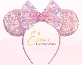Pink Sequin Mouse Ears Headband: Adult & Kids Size