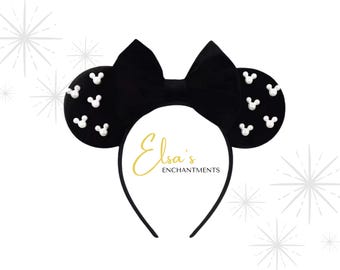 Black Velvet and Pearl Mickey Ears | Mickey Mouse Ears | Mickey Headband | Disney Accessory | Adult and Kids Mickey Mouse Headband