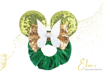 Tinkerbell Ear Scrunchie | Mickey Mouse Ears | Mickey Headband | Disney Accessory | Adult and Kids Mickey Mouse Headband | Velvet Scrunchie