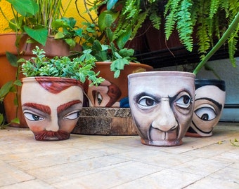 Hand painted terracotta pot Faces of Art: Van Gogh, Dali, Picasso, Chaplin