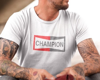 CHAMPION Retro Style Tshirt, As Seen on Brad Pitt, Cliff Booth, Distressed Print, Ideal gift. F1 Gift