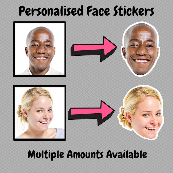 Personalised Custom Vinyl Face Stickers, Makes A Unique Personalised Gift!  Multiple Amounts Available, FREE POSTAGE