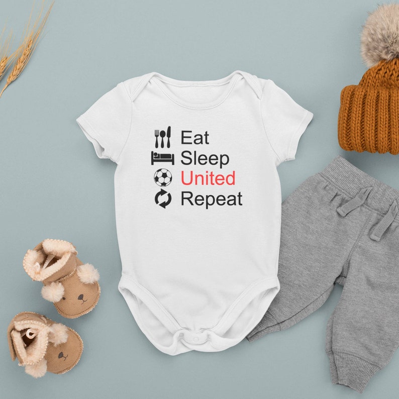 Eat Sleep United Baby Grow, United Bodysuit, Football Baby Gift