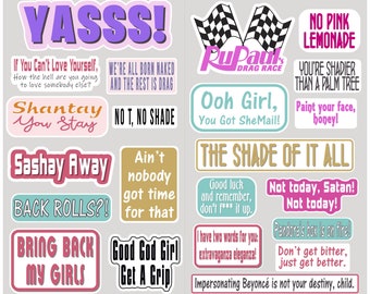 Drag Race Sticker Pack 22 Vinyl Stickers. RuPaul's Drag Race Sayings - FREE POSTAGE Vinyl Stickers