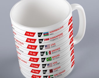 Formula 1 Races Dates Gift Mug - Race Calendar 2026 Season Mug - Ideal F1 Gift for any F1 Fan, Formula One Gift, 2026 Season Mug