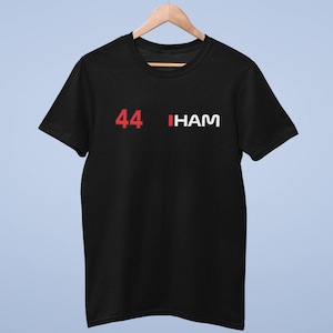 Lewis Hamilton 44 Tshirt Free Vinyl Sticker, Ideal F1 gift, Kids, Ladies and Mens Sizes Available.