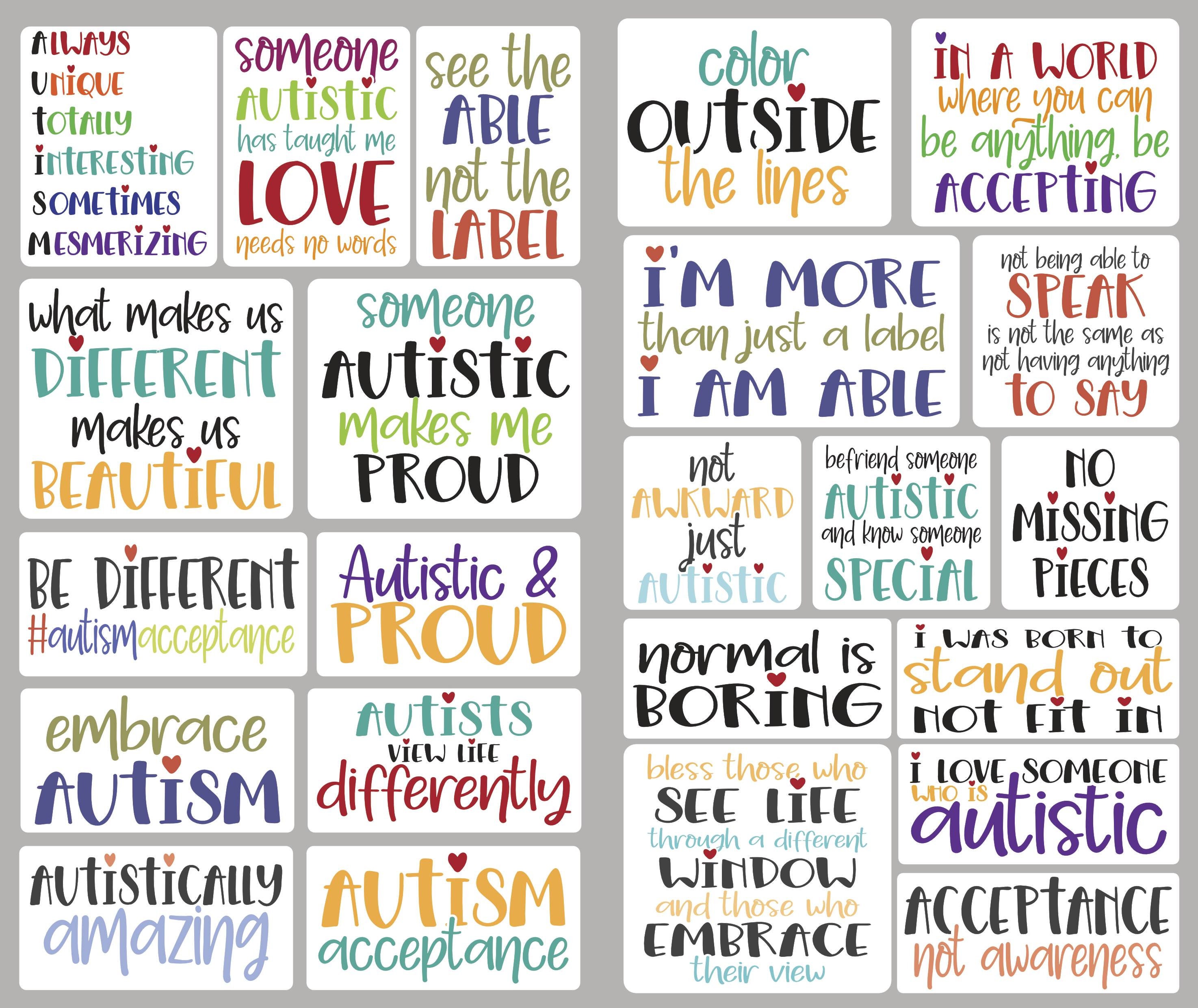 Autism Sticker Pack, 23 Vinyl Autism Support Stickers, Positive Autism ...