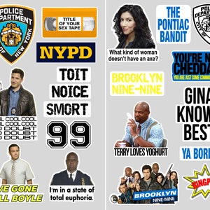 Brooklyn Nine Nine Vinyl Sticker Pack - Brooklyn Gift, Ideal gift for Brooklyn 99 Fan.  20 Stickers from Brooklyn 99. FREE POSTAGE