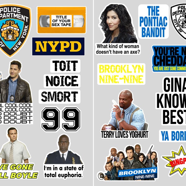 Paquete de pegatinas de vinilo Brooklyn Nine Nine - Regalo de Brooklyn, regalo ideal para Brooklyn 99 Fan. 20 pegatinas de Brooklyn 99. ENVÍO GRATIS