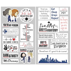 Greys Anatomy Sticker Pack, Greys Gift, 23 Vinyl Stickers, Ideal gift for and Grey's Anatomy Fan.