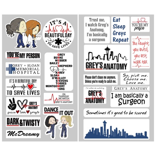 Greys Anatomy Sticker Pack Greys Gift 23 Vinyl Stickers Etsy UK