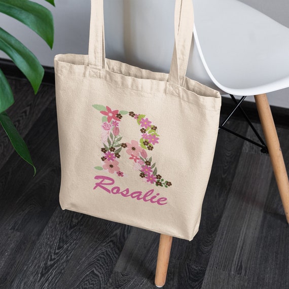 Bolsa tote bag con Inicial rosa y nombre